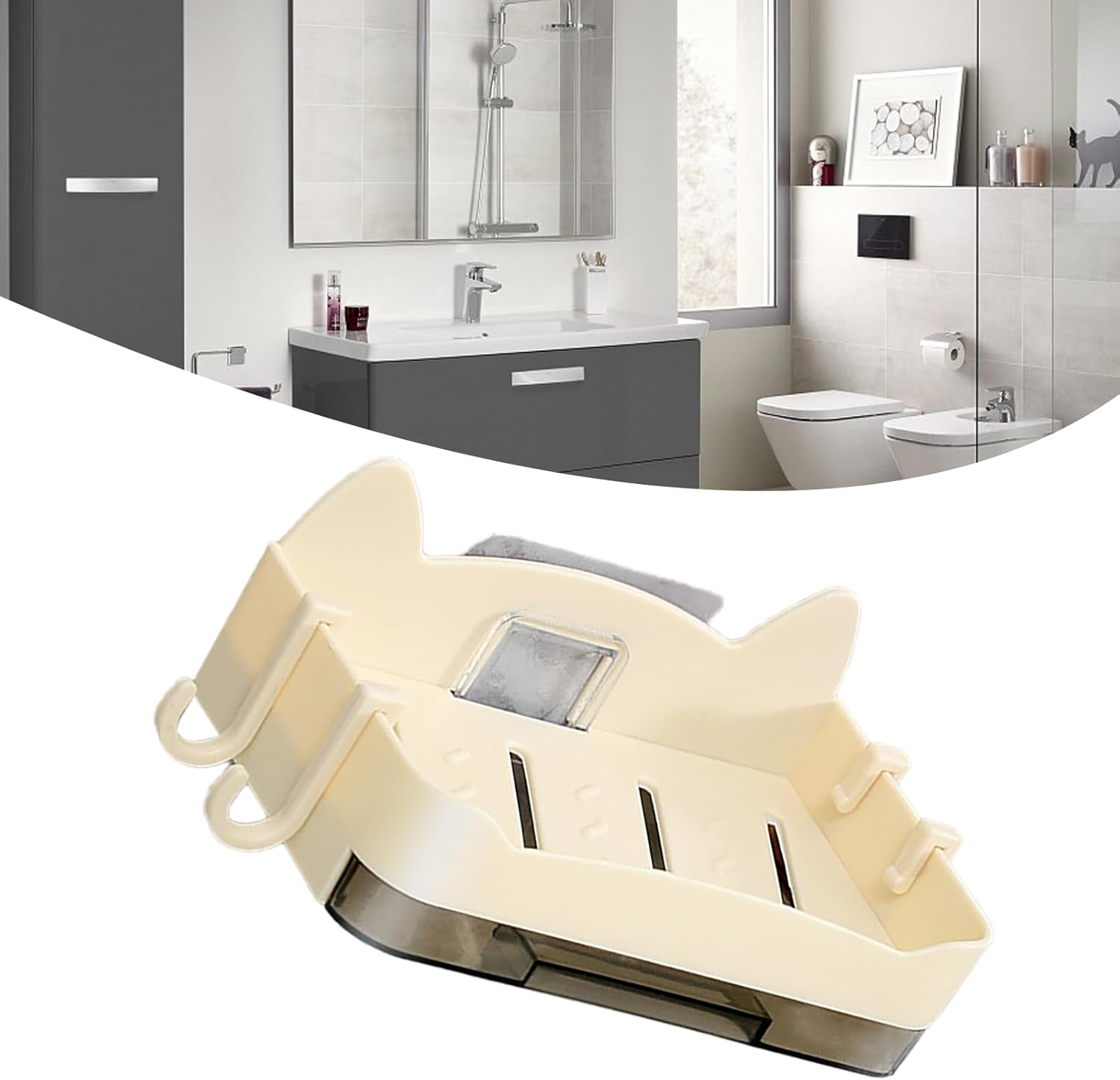 Cute Cat Wall Mounted Soap Holder for Bathroom Beige