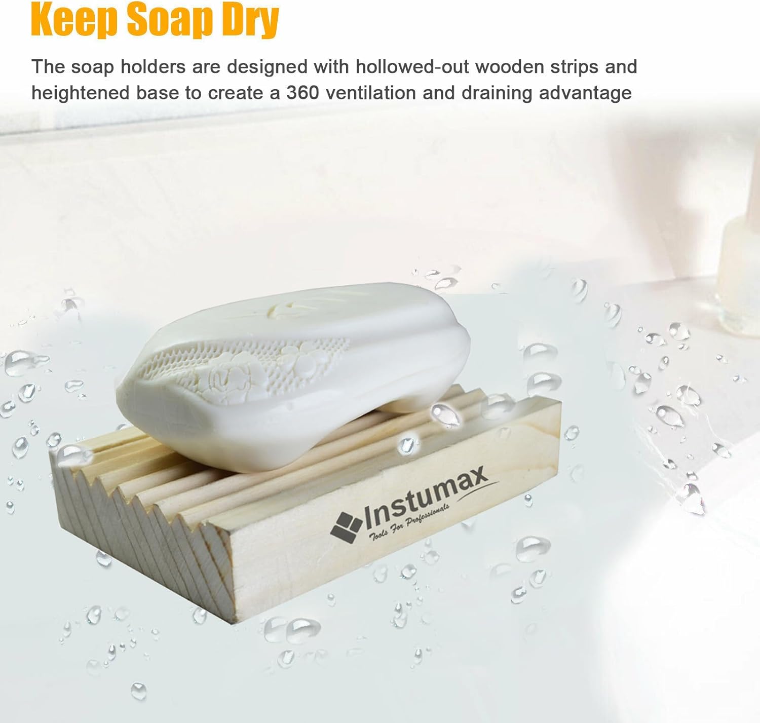 INSTUMAX Wooden Soap Dish with Slanted Waterfall Design