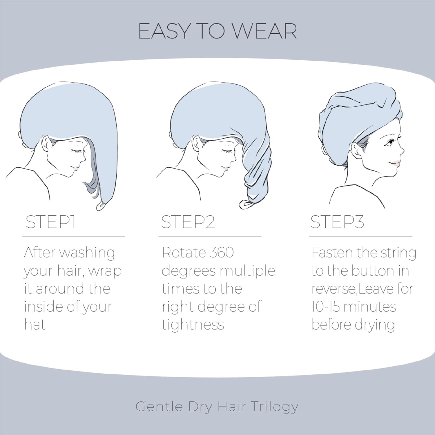 MaopaoBeauty 2 Pack Hair Drying Towels with Button Design - Grey