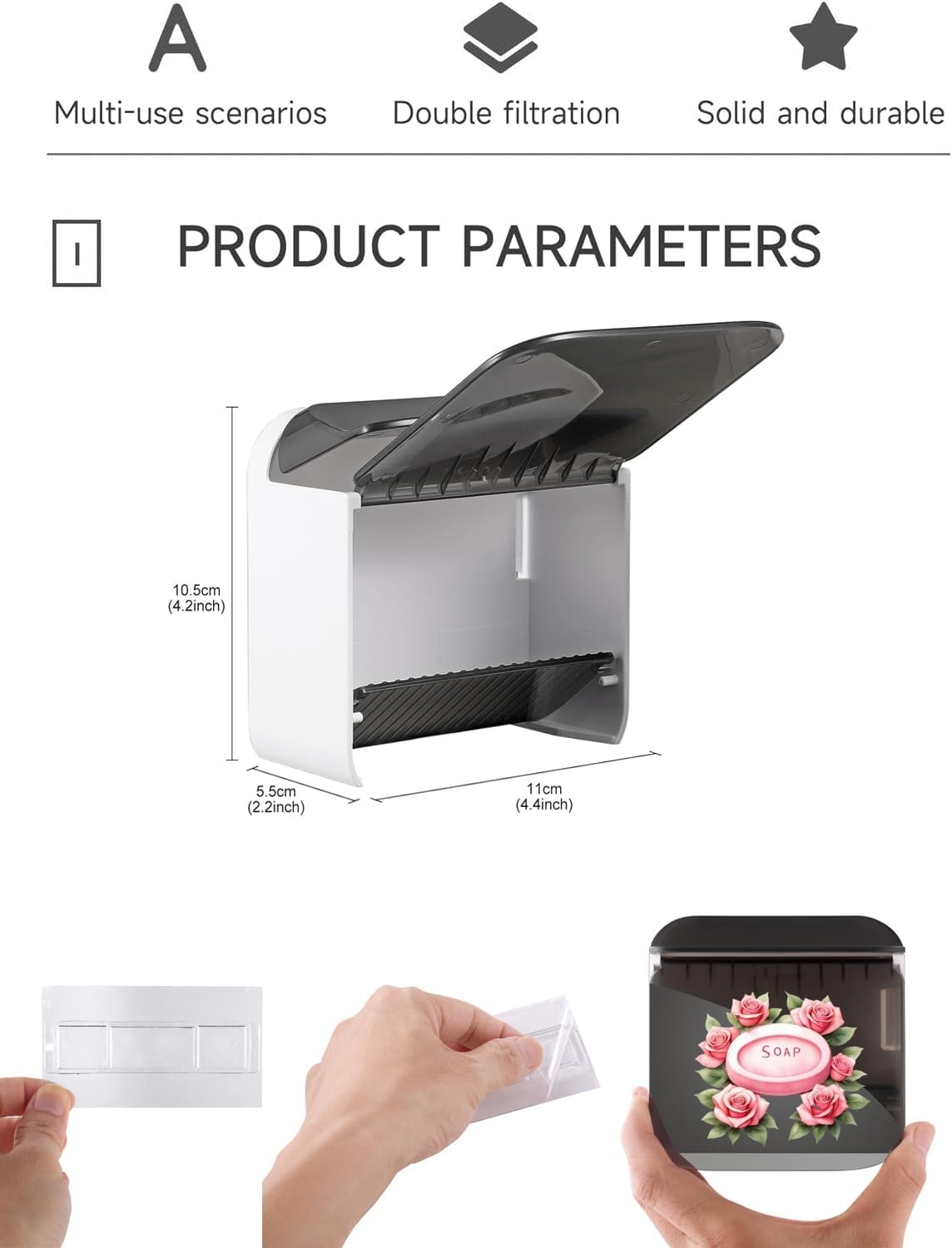 VZXAB Soap Dish Holder with Lid and Strong Adhesive