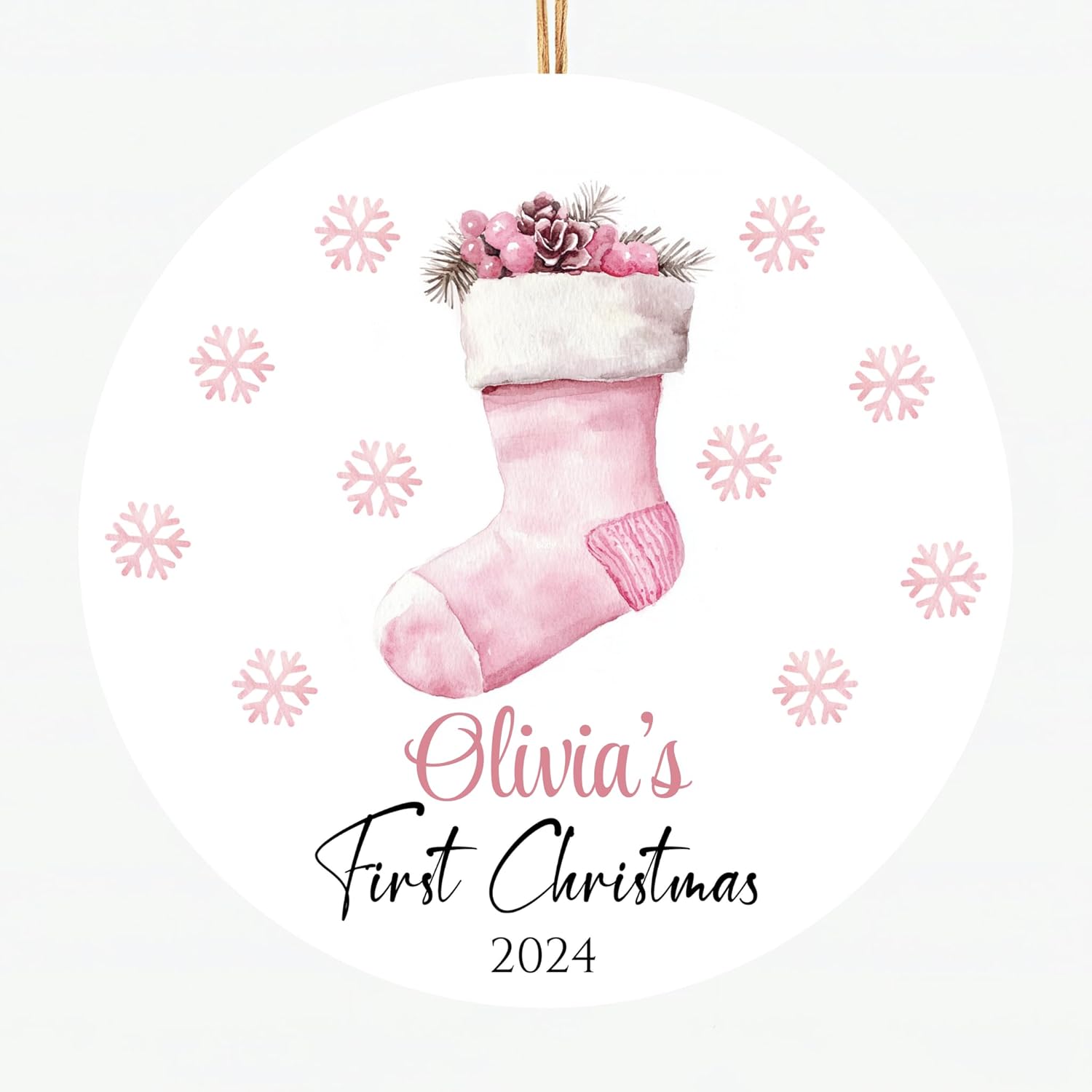 Personalized Pink Christmas Ornament 2024 - Babys First Keepsake