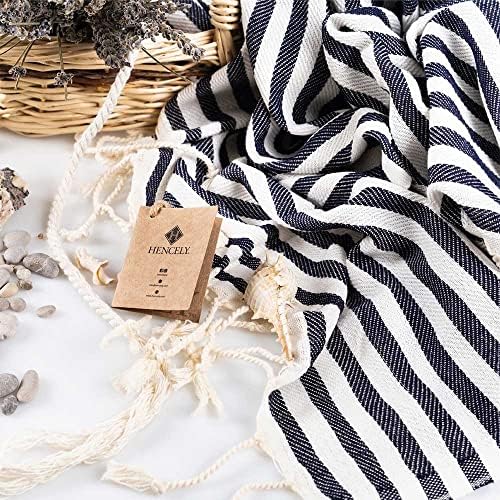 Hencely Striped Turkish Beach Towel 37x71 Navy Blue