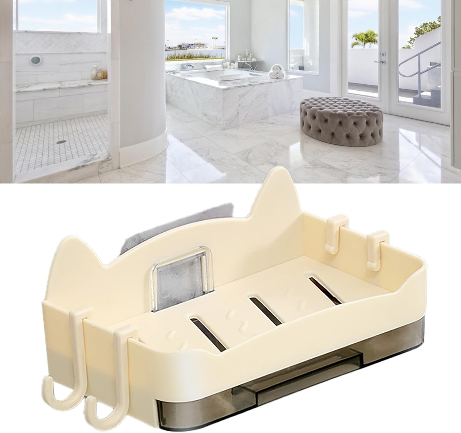 Cute Cat Wall Mounted Soap Holder for Bathroom Beige