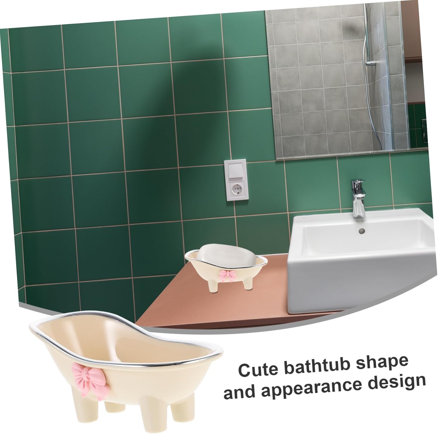 GLEAVI Bathtub Shape Soap Dish Decorative Holder with Drain