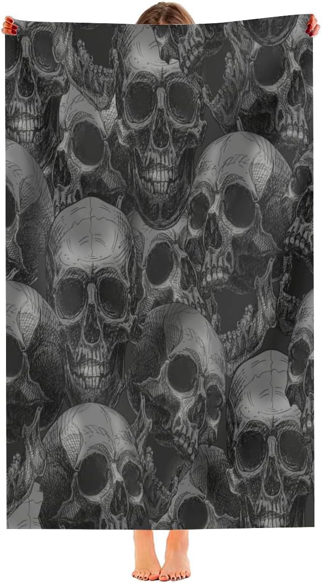 Kurtect Kids Men Boys Skull Beach Towel Black