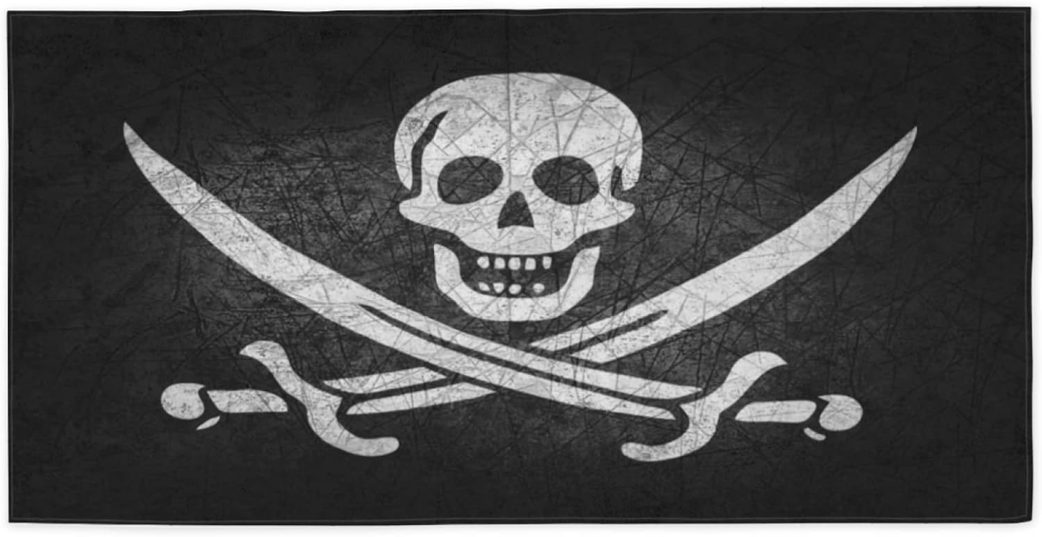 Jolly Roger Pirate Skull Microfiber Beach Towel for Kids and Toddlers