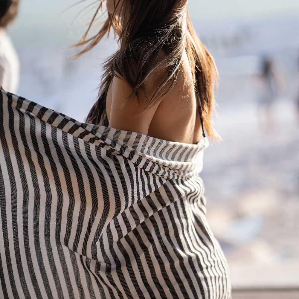 Hencely Striped Turkish Beach Towel 37x71 Navy Blue