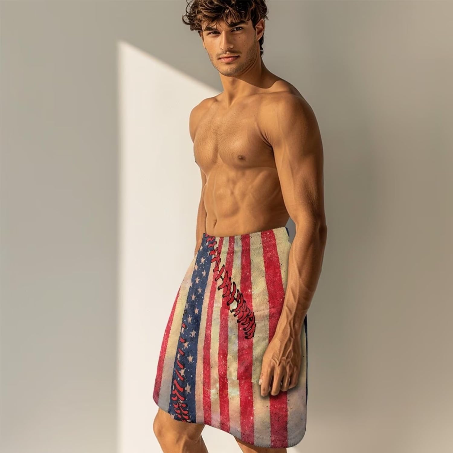KUIFORTI American Flag Bath Towel Wrap for Men