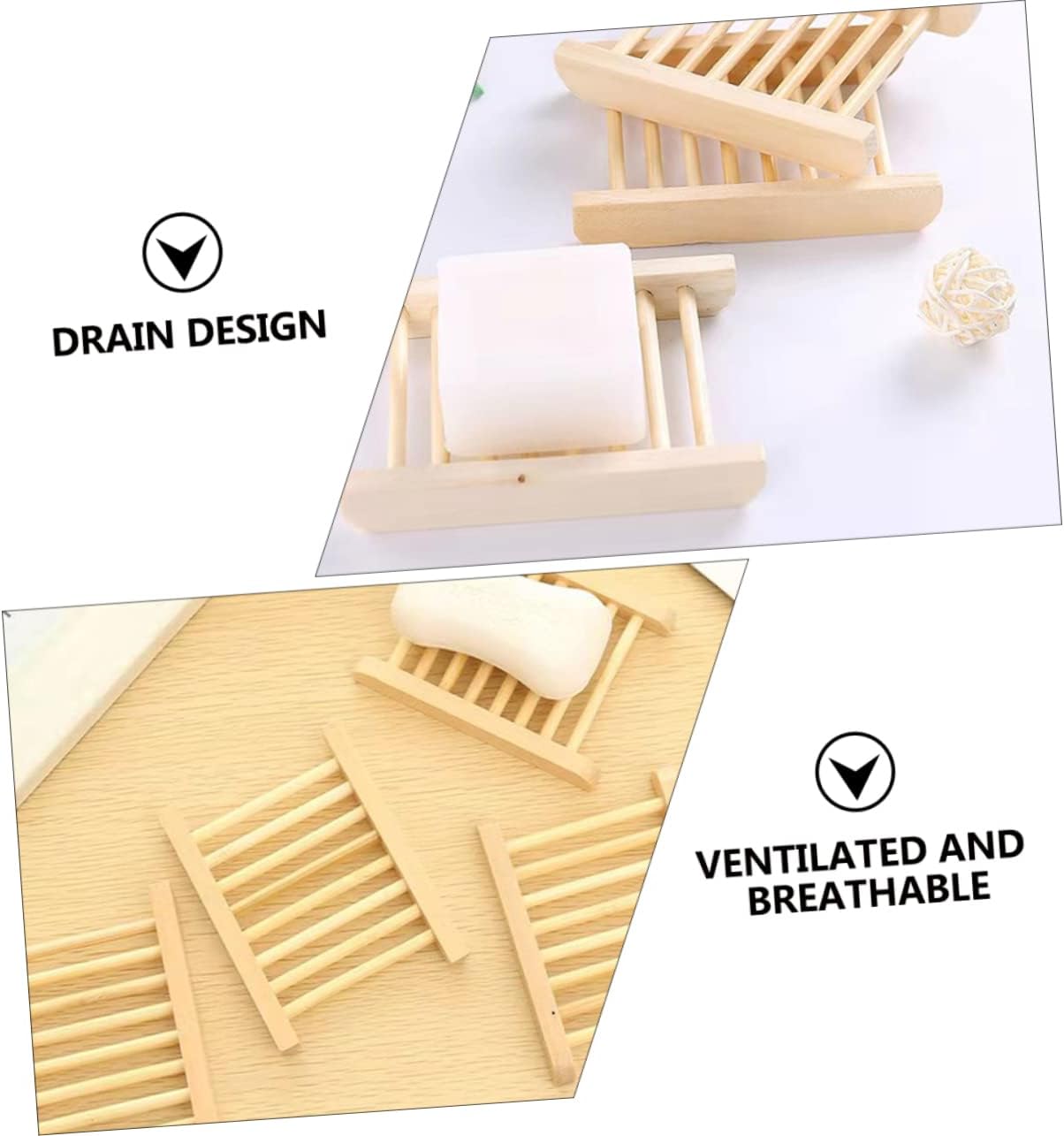 RORPOIR 6Pcs Wooden Soap Dish Tray Set for Bathroom Kitchen