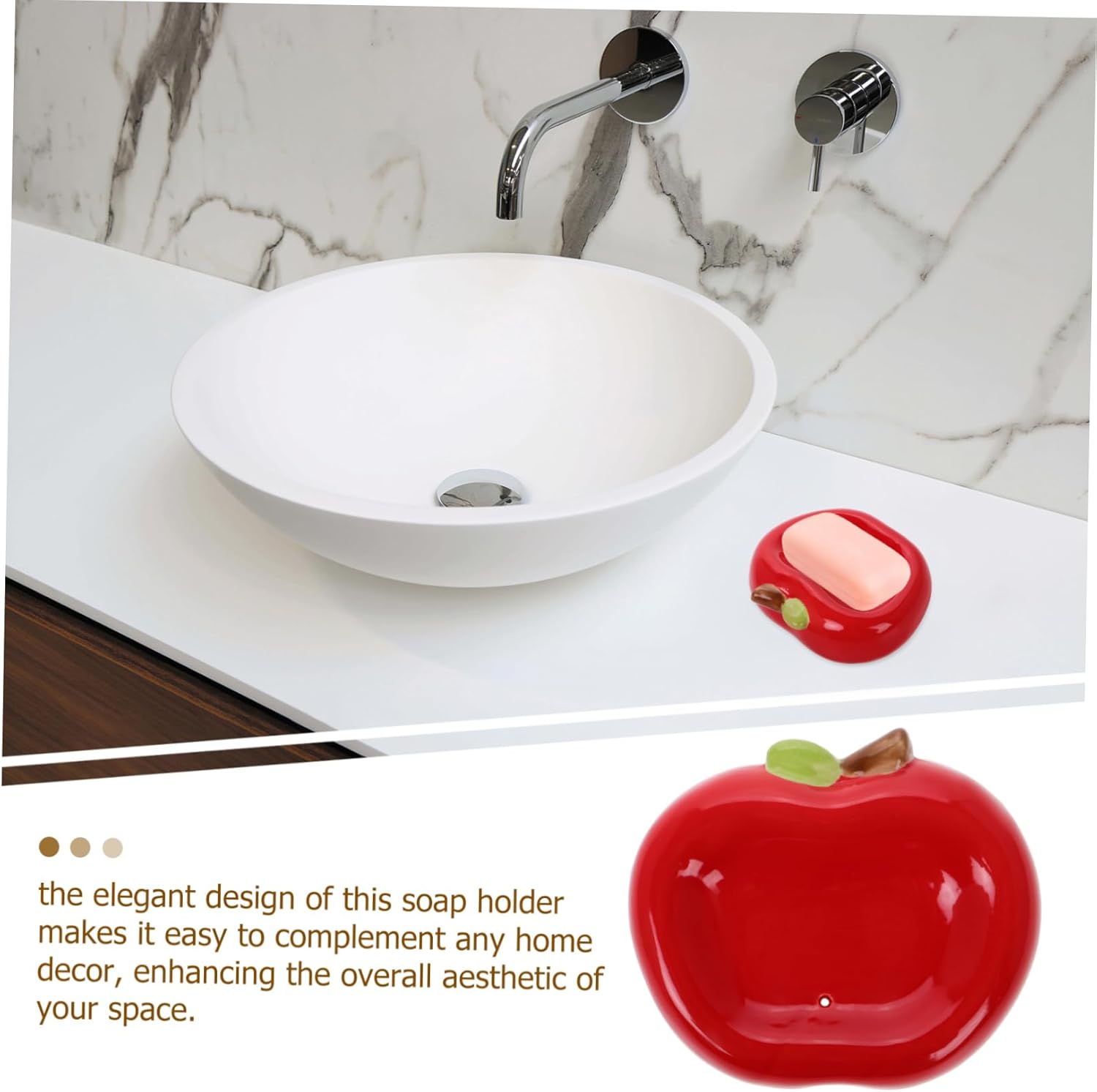 Alipis Apple Shaped Ceramic Soap Tray with Drainage Hole 1