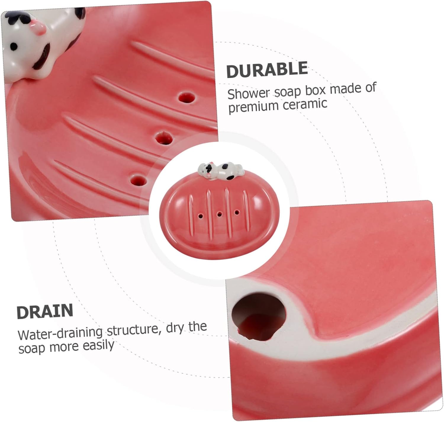 Unomor Cute Cow Ceramic Soap Dish Holder for Bathroom Kitchen