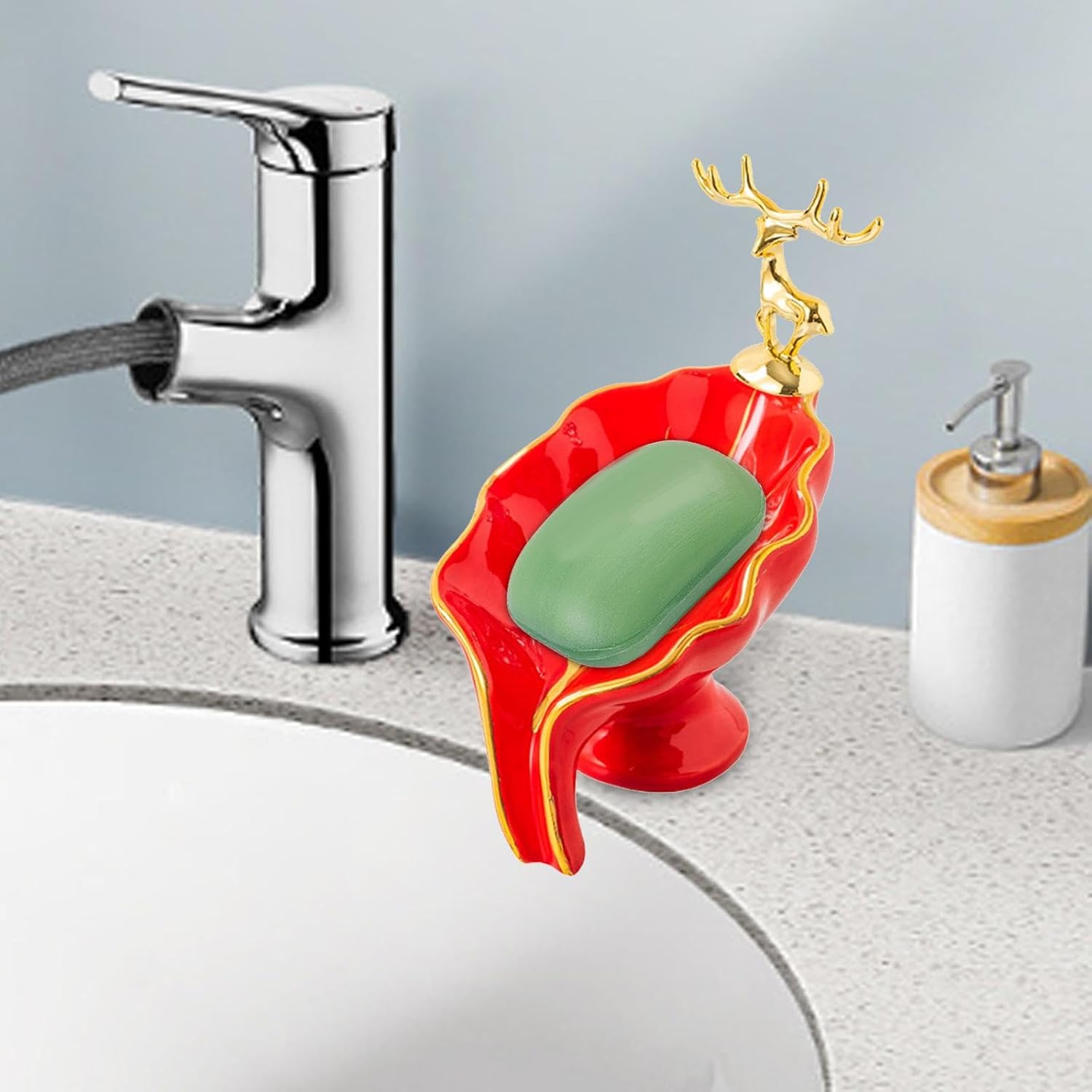 Leaf Shape Ceramic Soap Dish Holder Red