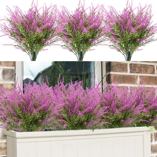 12 Bundles Artificial Lavender Plants UV Resistant Fake Bushes