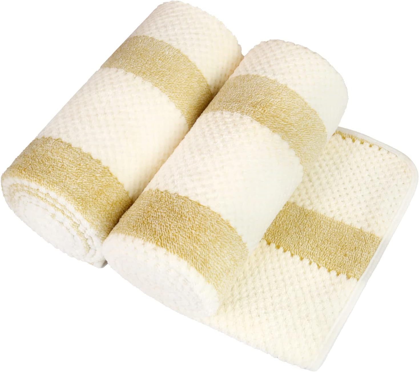 JML Plush Soft Bath Towels 2 Pack 30x60 Waffle Stripe Light Brown