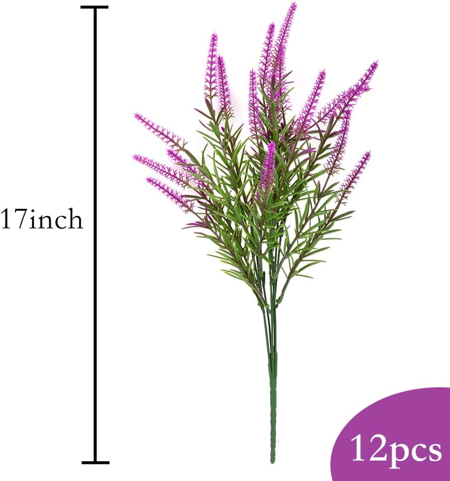 12 Bundles Artificial Lavender Plants UV Resistant Fake Bushes
