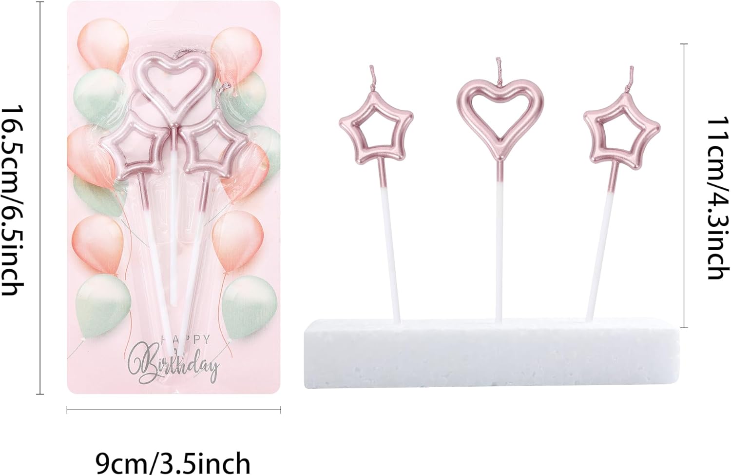 BoKin Birthday Cake Candles Set 6 Stars 3 Hearts