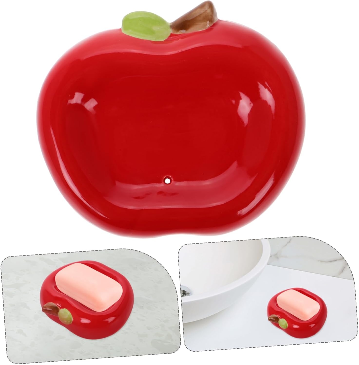 Zerodeko Apple Shaped Ceramic Soap Dish with Drainage
