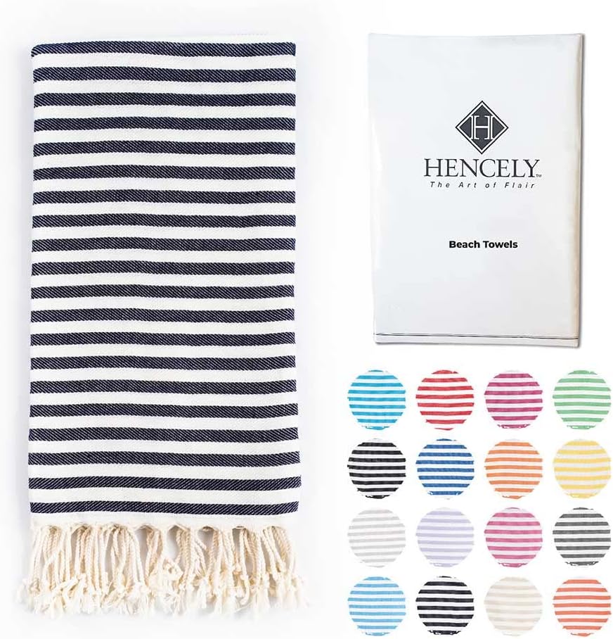 Hencely Striped Turkish Beach Towel 37x71 Navy Blue