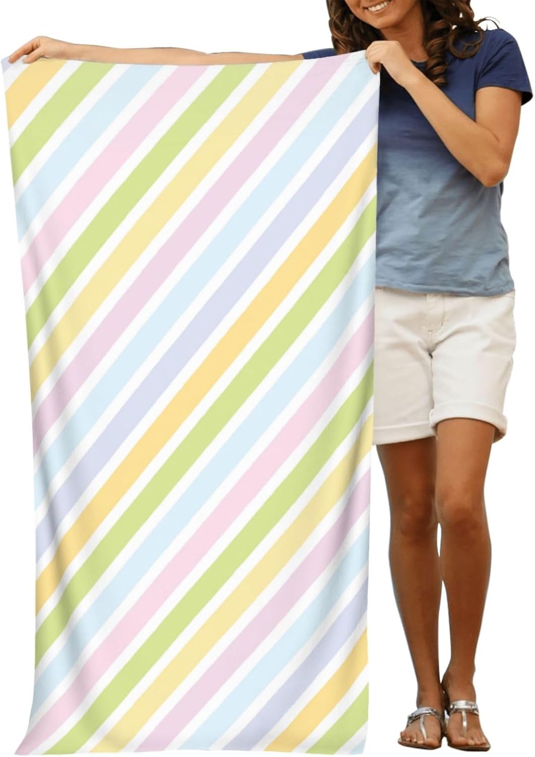 VOOHDDY Rainbow Stripe Beach Towel - Quick Dry Microfiber