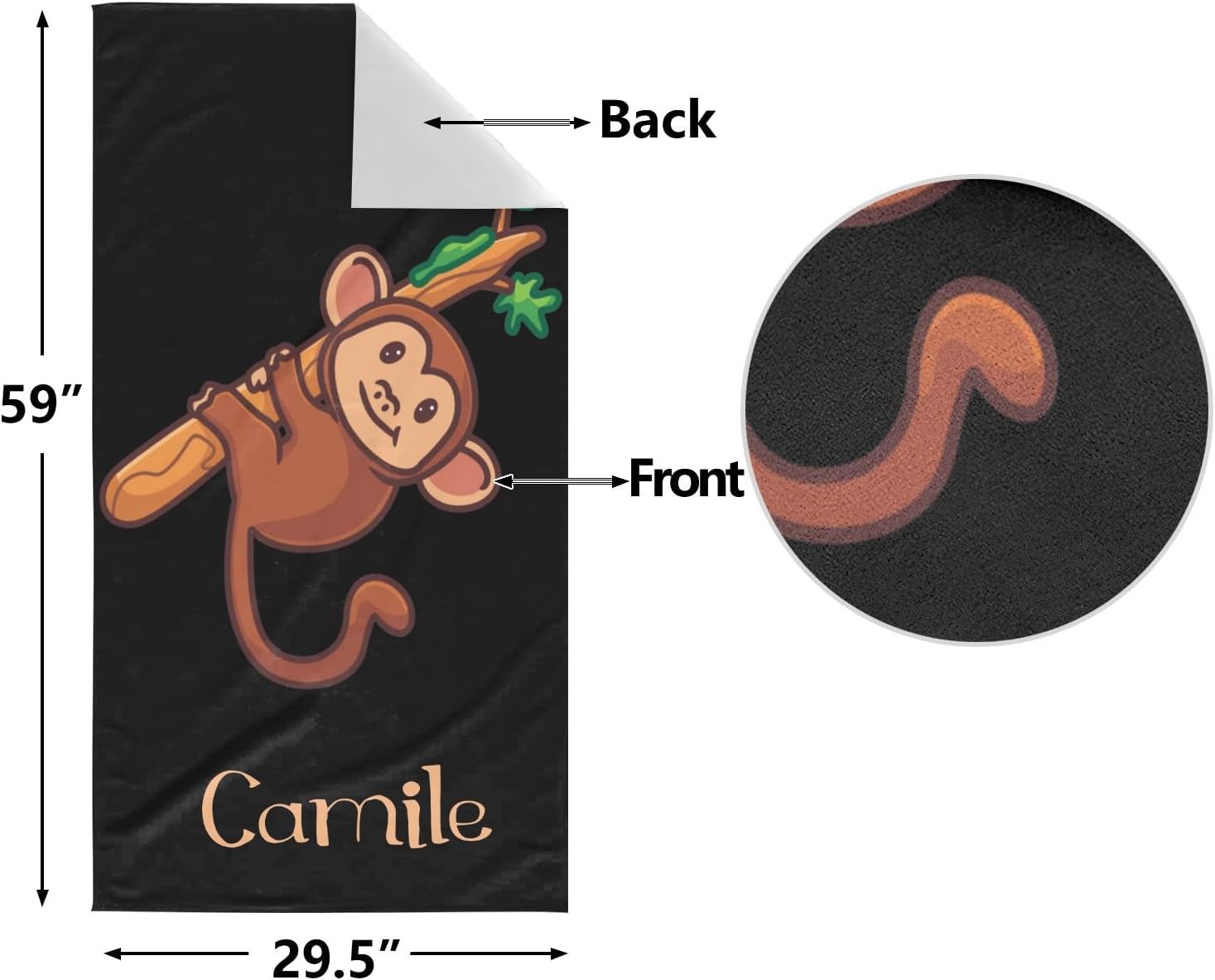 Monkey Branches Personalized Beach Towel for Adults Kids 60x30