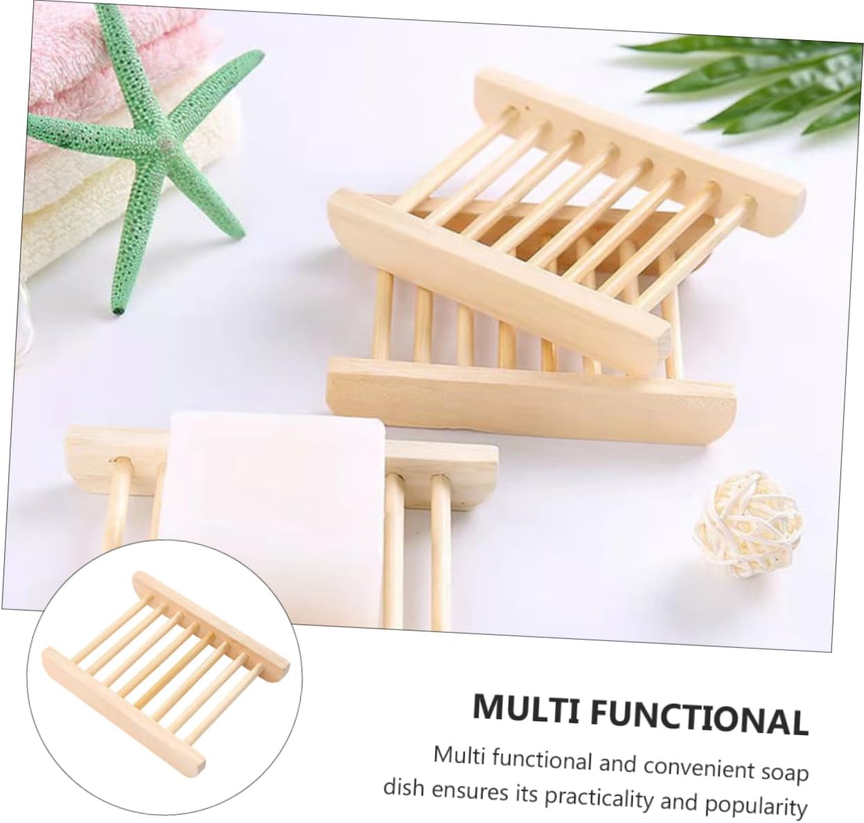 ULTECHNOVO 6Pcs Natural Wood Soap Dish Holder Drainer Tray