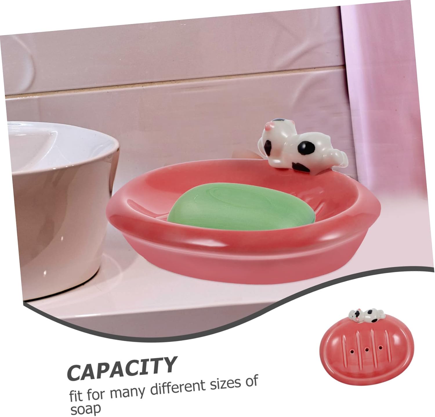 Unomor Cute Cow Ceramic Soap Dish Holder for Bathroom Kitchen