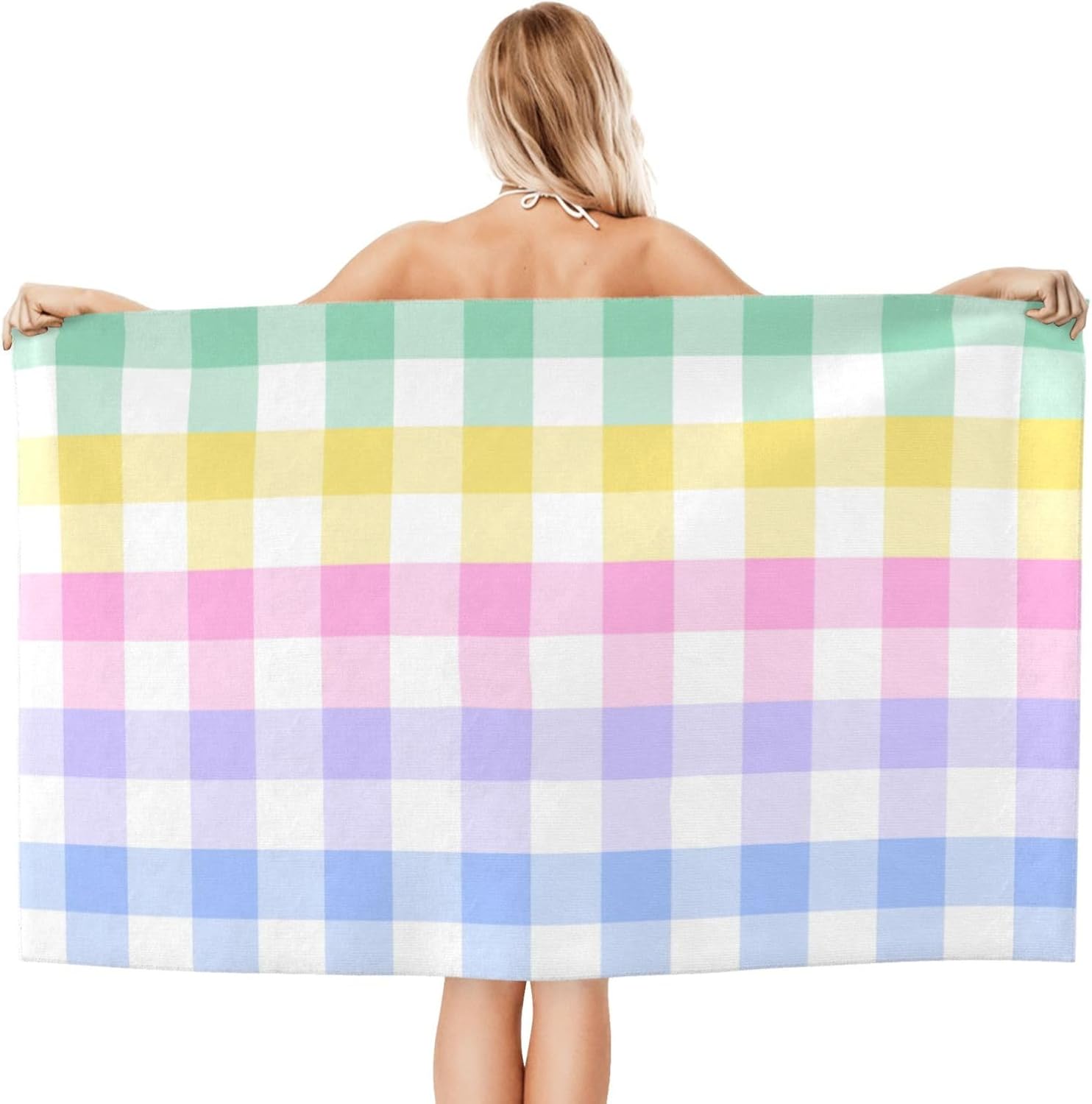 VOOHDDY Rainbow Checkered Microfiber Beach Towel