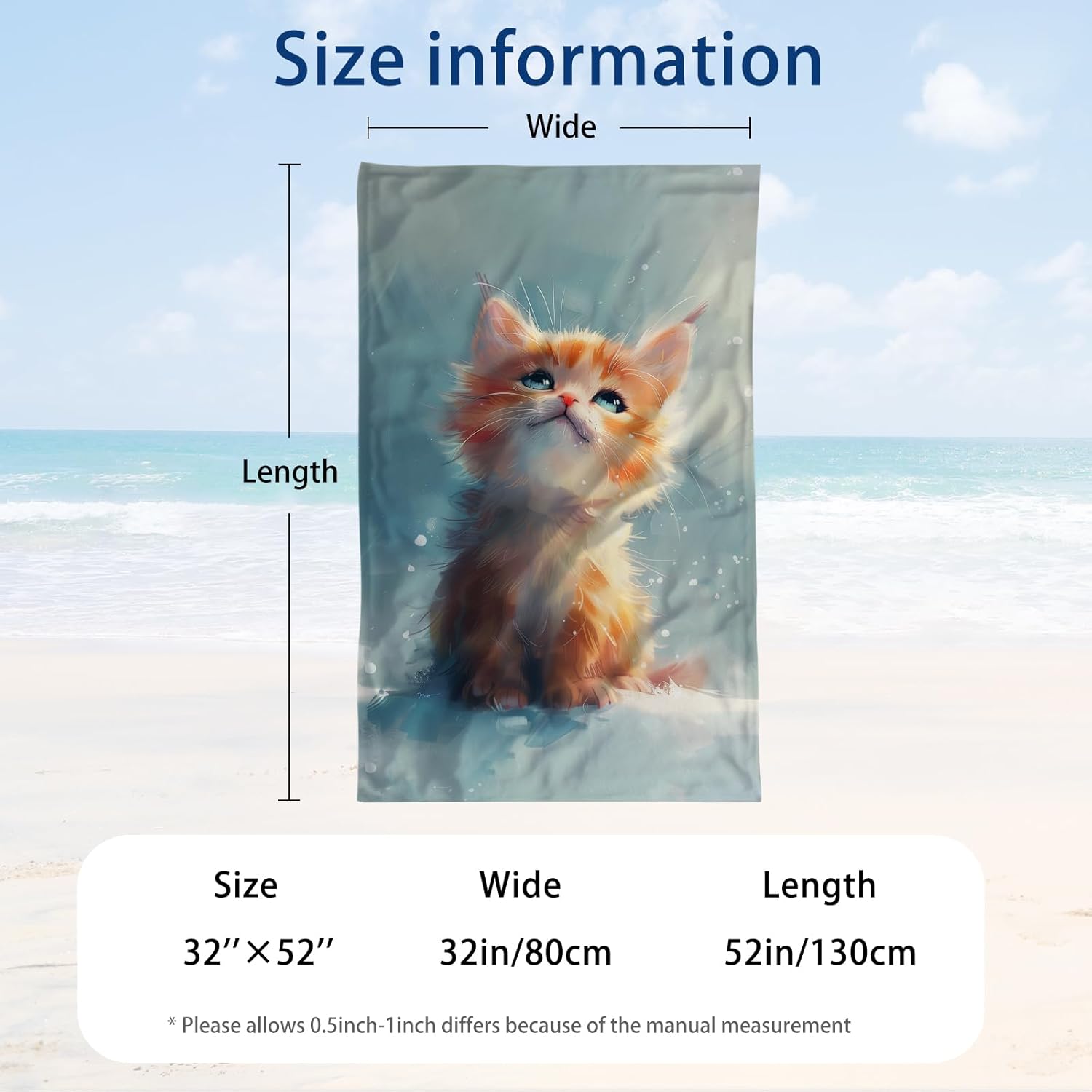 WZOMT Cute Cat Beach Towel - 32x52 Inch Microfiber