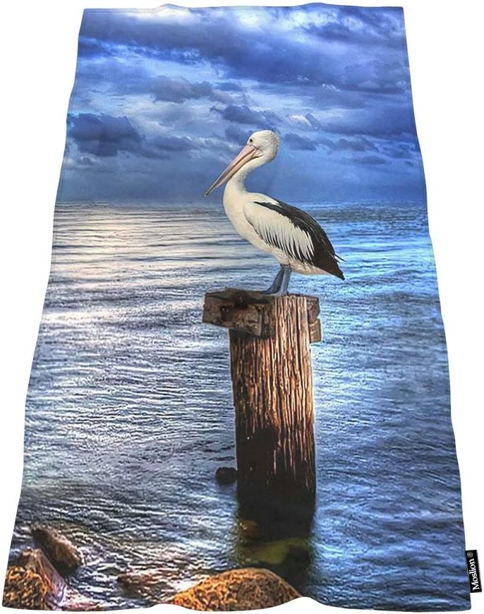 Moslion Comfy Bath Towel Pelican Bird Blue 64x32 Inches 1