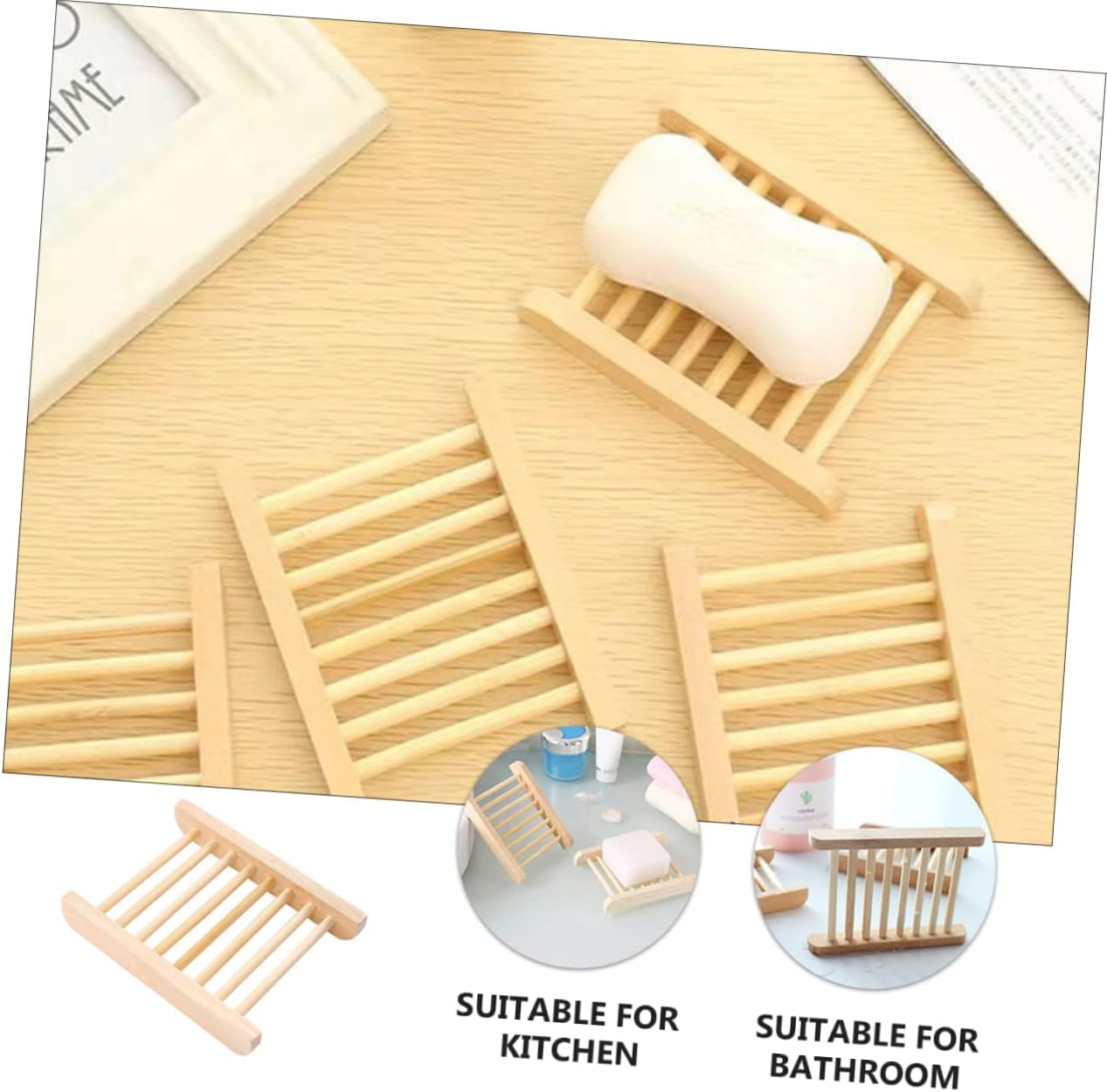 PERSELOSO 6Pcs Wooden Soap Holder Draining Tray