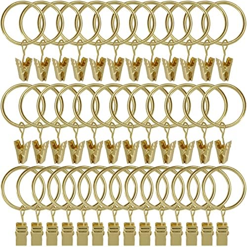 40 Pack Gold Curtain Rings with Clips Curtain Hooks