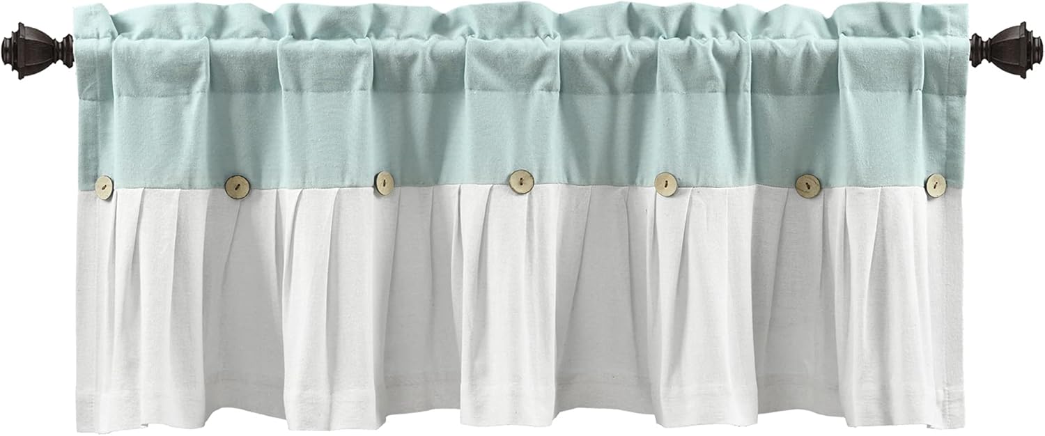 Lush Decor Linen Button Farmhouse Valance 52x18 Blue White