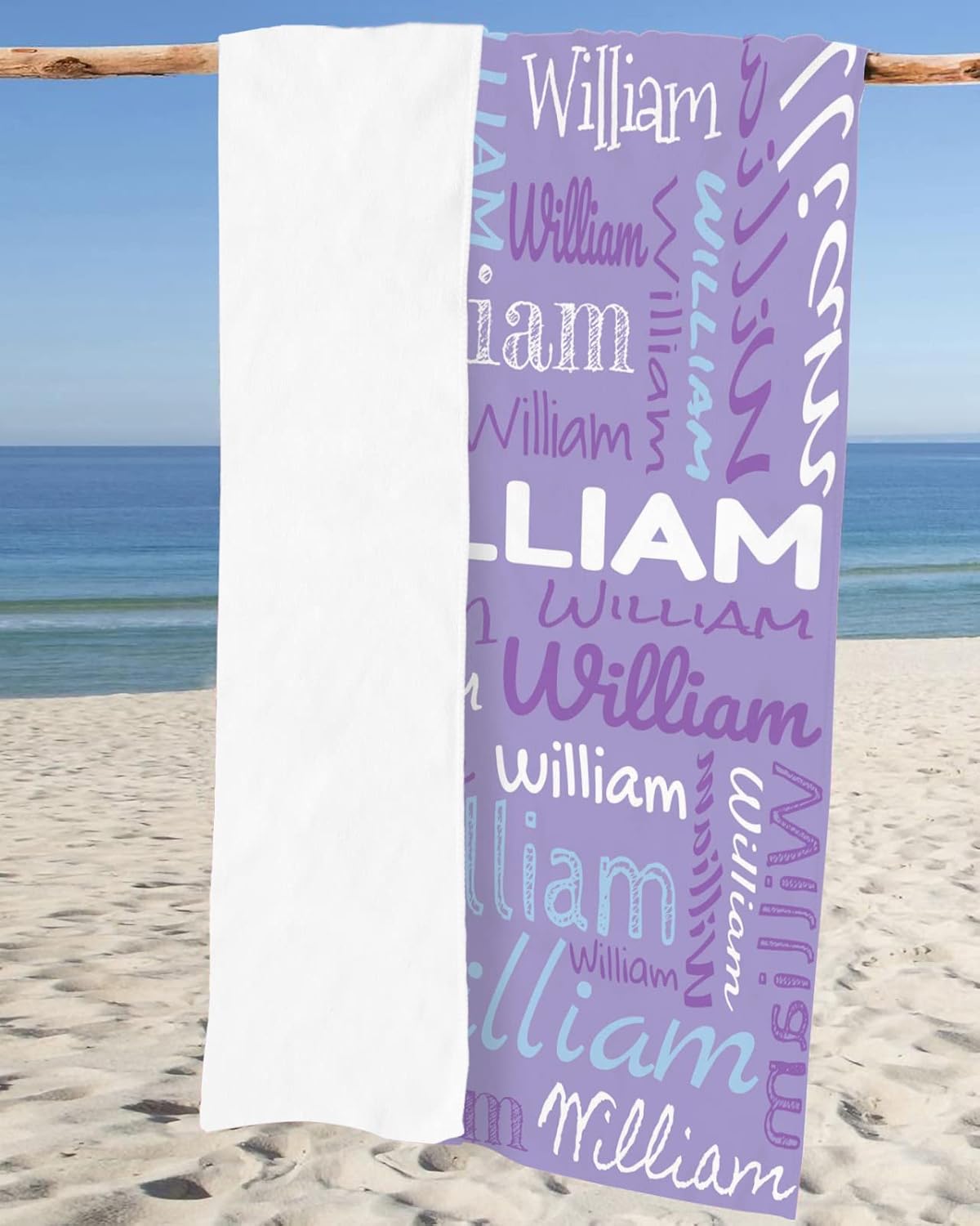 Personalized Purple Beach Towel with Name - Lightweight Microfiber