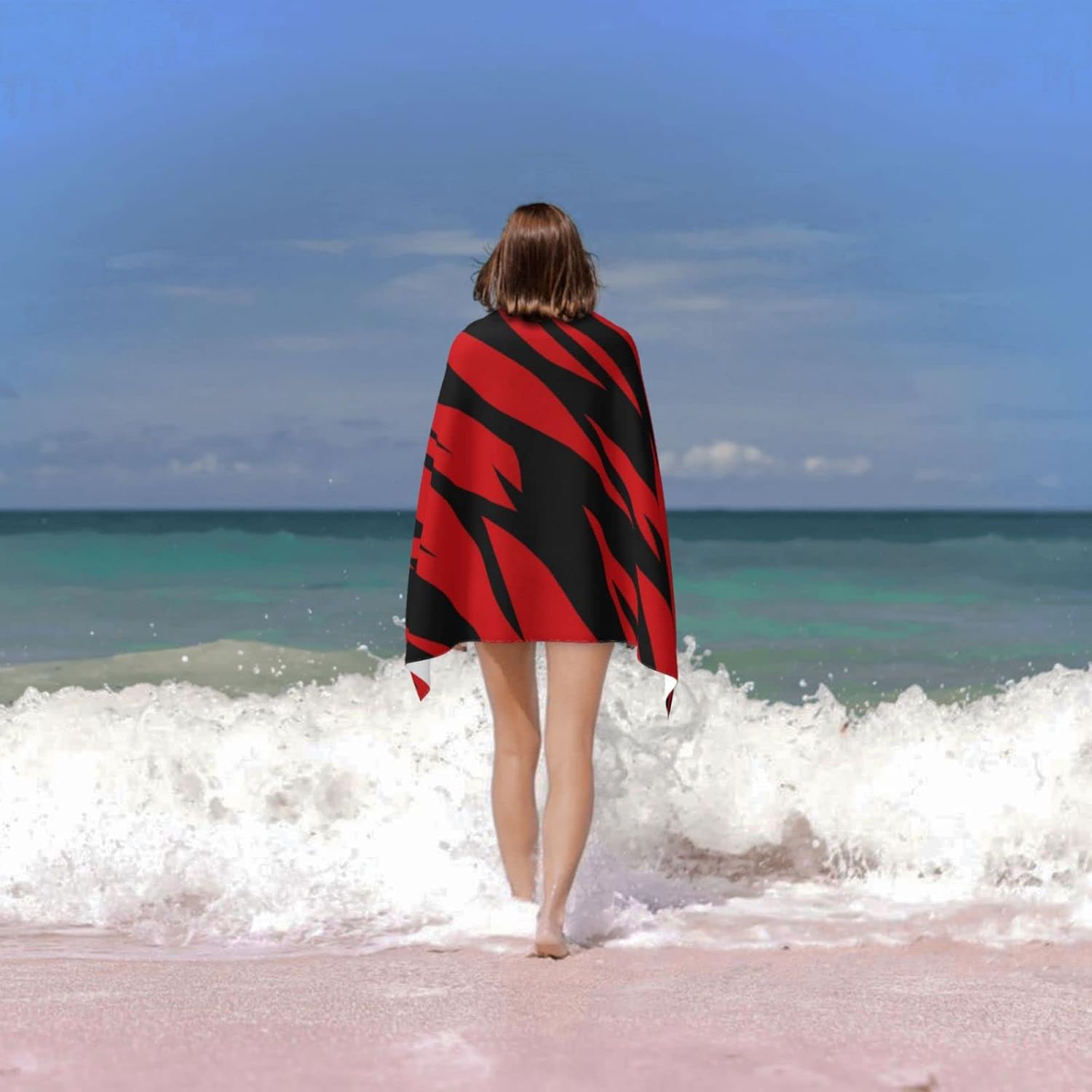 Tiger Stripes Red and Black Beach Towels Oversized