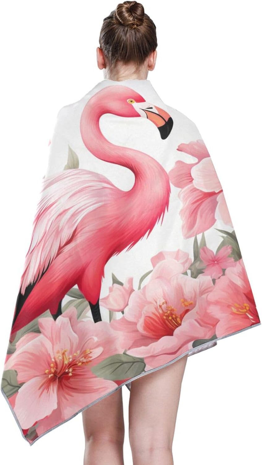 SUABO Pink Flamingo Bath Towel with Hanging Loops 1
