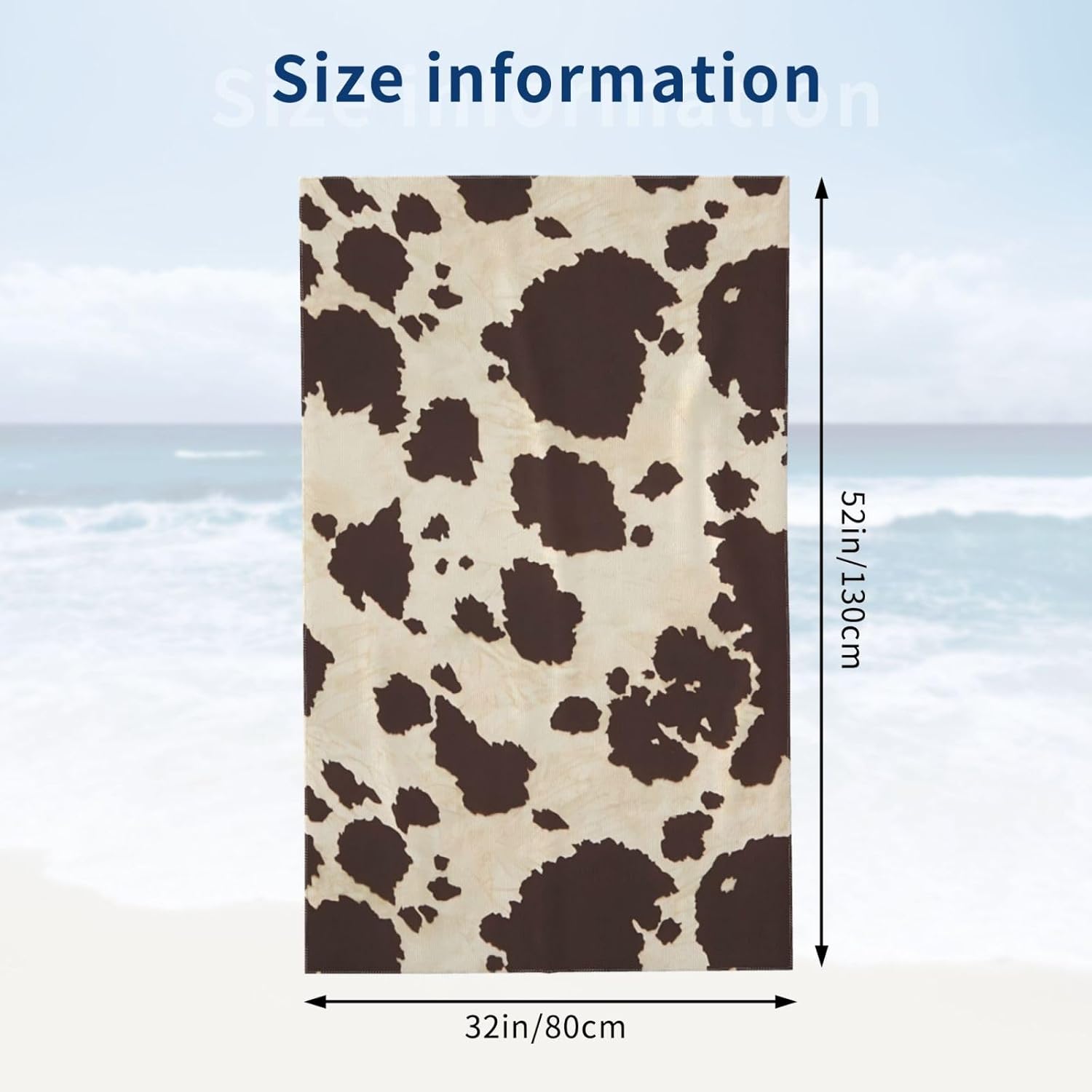 VOOHDDY Retro Cow Print Microfiber Beach Towel