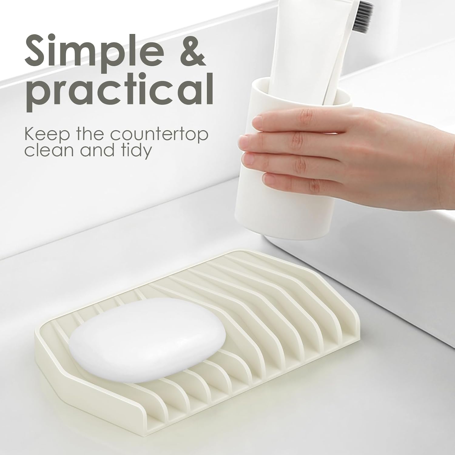 SAISN Silicone Soap Dish for Shower Beige