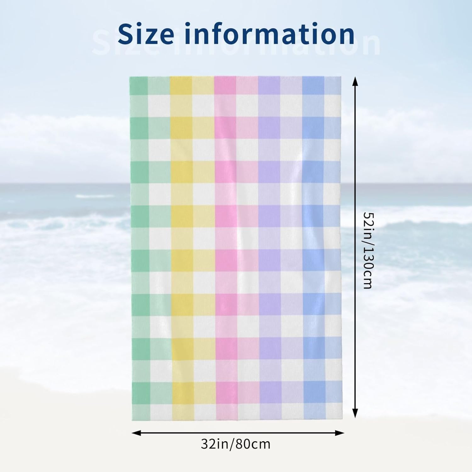VOOHDDY Rainbow Checkered Microfiber Beach Towel