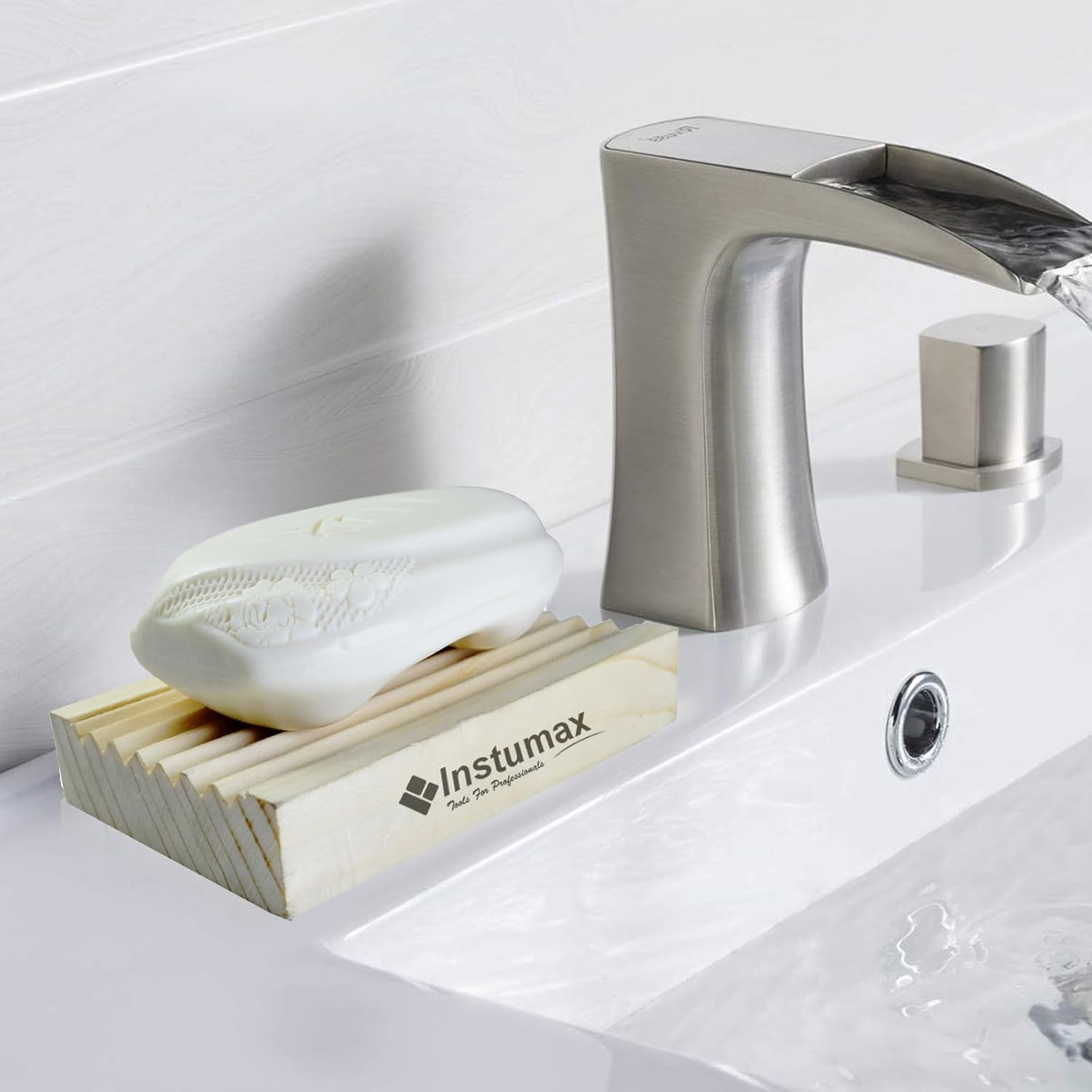 INSTUMAX Wooden Soap Dish with Slanted Waterfall Design