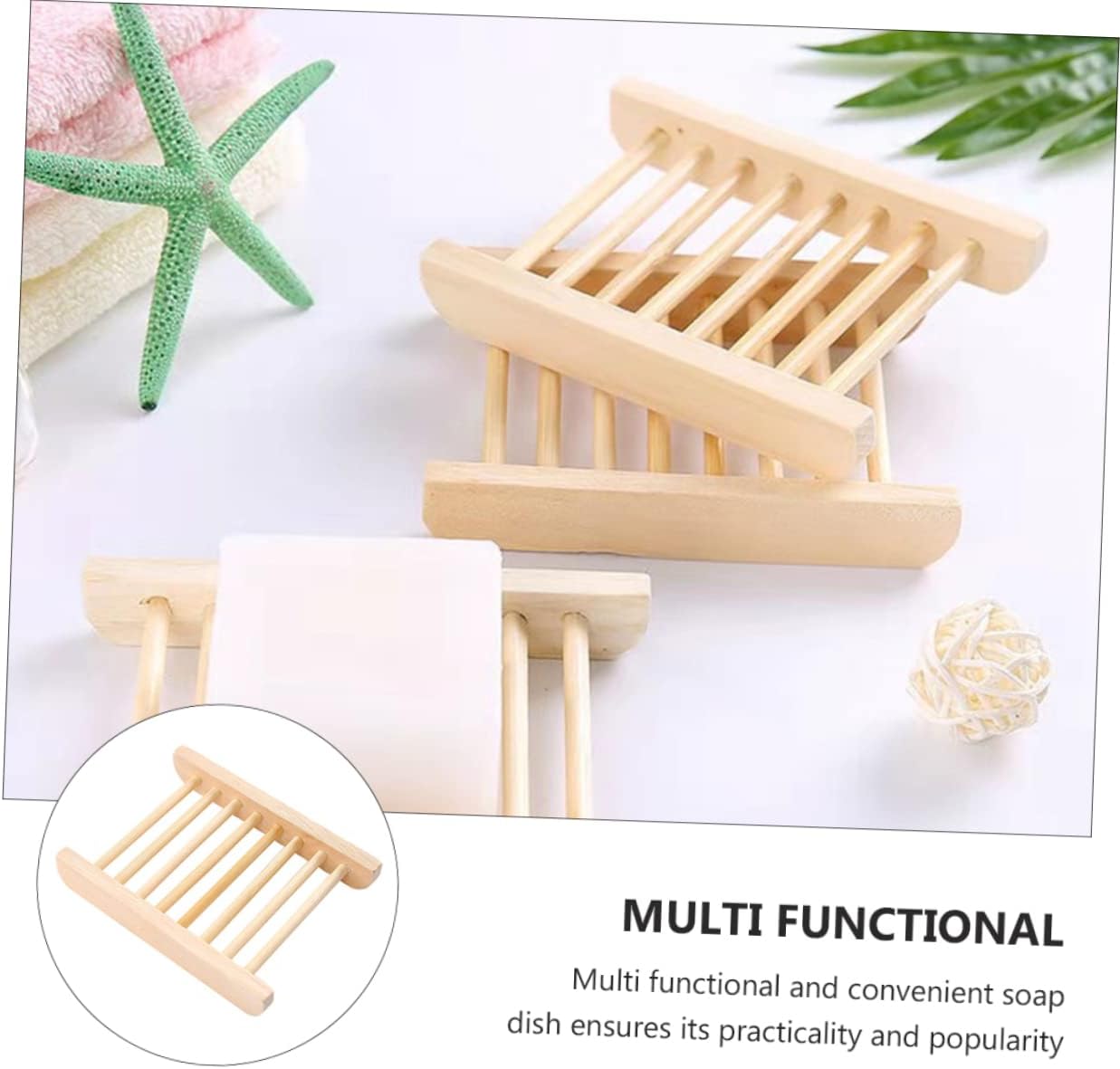 PERSELOSO 6Pcs Wooden Soap Holder Draining Tray