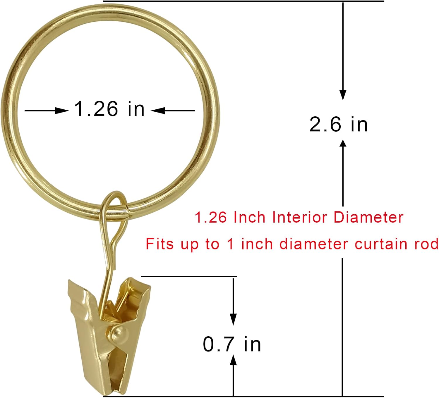 40 Pack Gold Curtain Rings with Clips Curtain Hooks