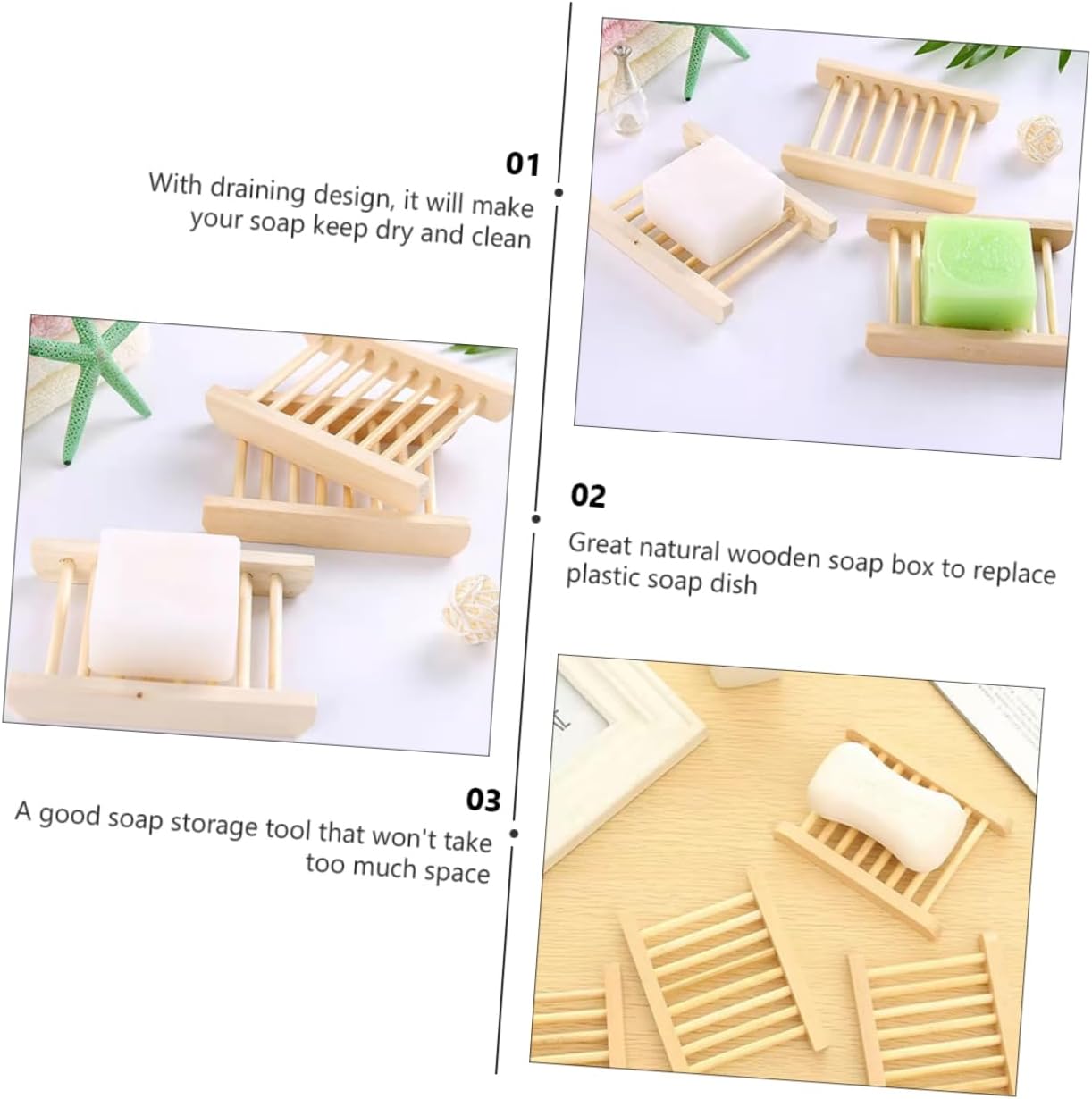 Alipis 6Pcs Wooden Soap Dish Tray Holder for Bathroom Kitchen