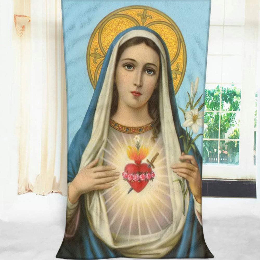 Soft Bath Towels with Virgin Mary Design 64x32 Inches