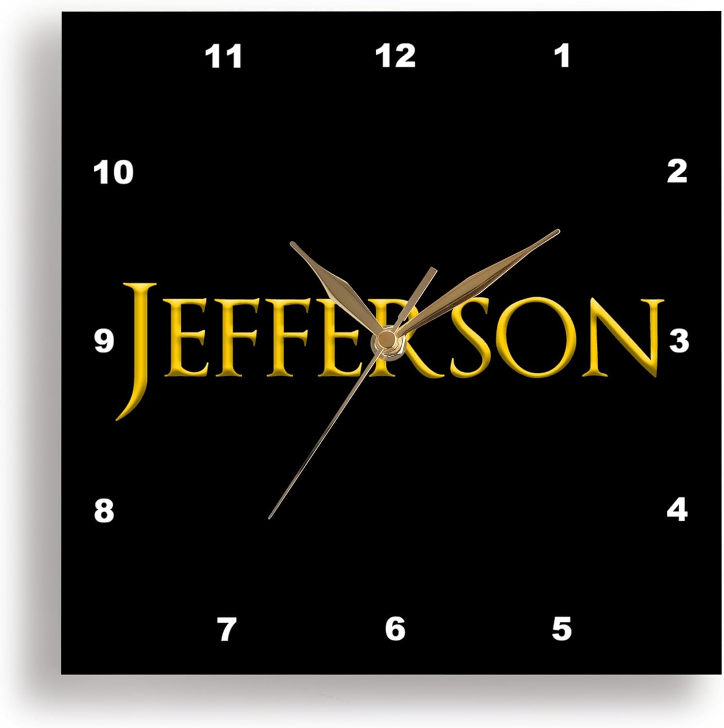 3dRose Wall Clock Silent - 15 Inch Jefferson Classic Baby Name Yellow on Black