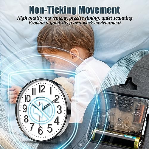 QPEUIM 10-Inch Battery Operated Wall Clock with 3D Dial