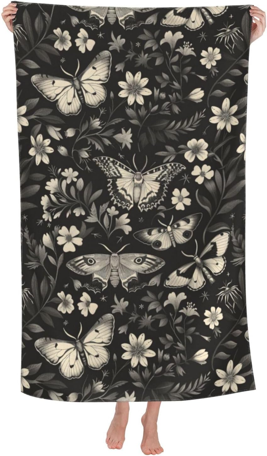 Retro Moth Beach Towel 32x52in Microfiber Quick Dry Sand Free