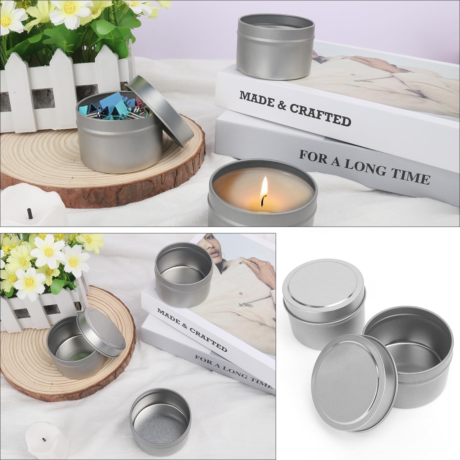 GENHAKON 48-Pack 4 oz Silvery Candle Tins