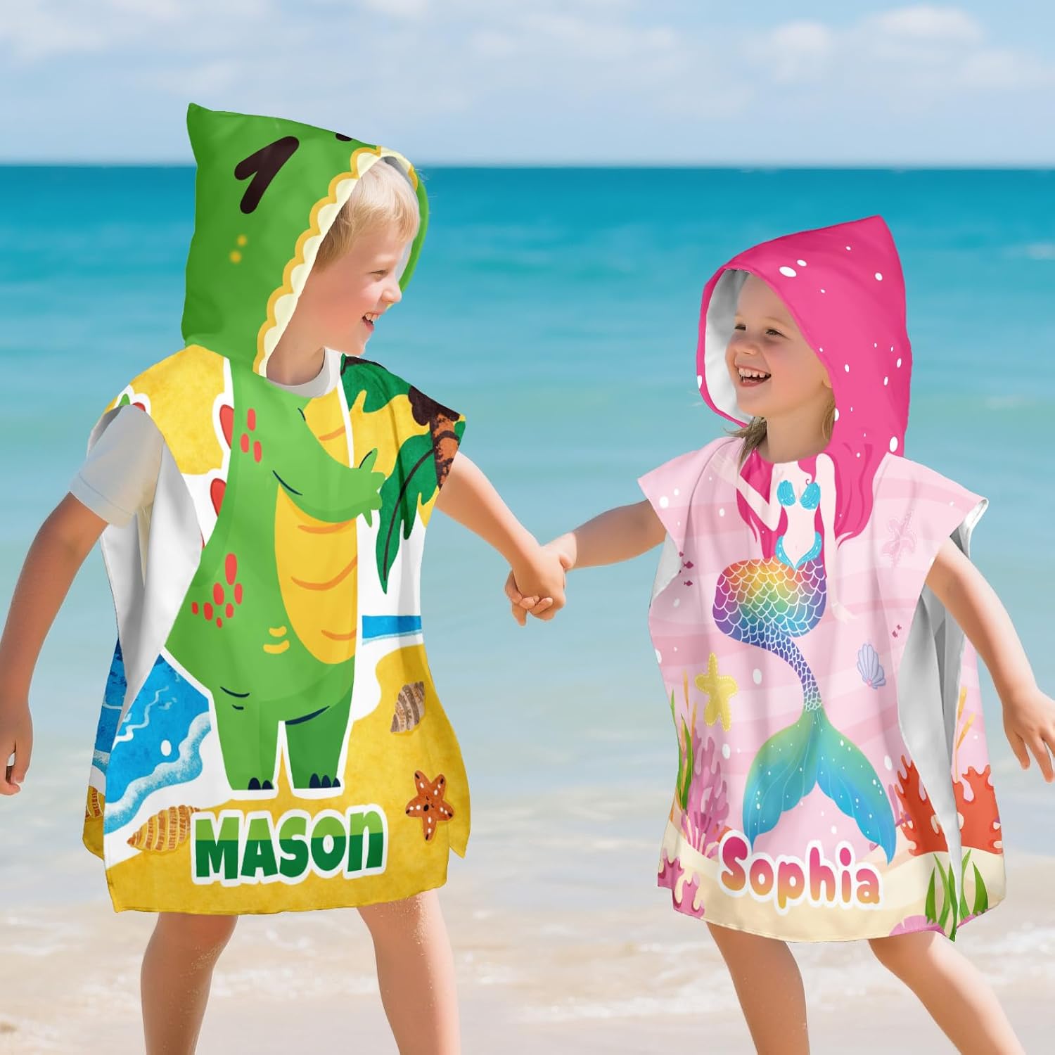 Personalized Kids Beach Towel with Name and Mermaid Design
