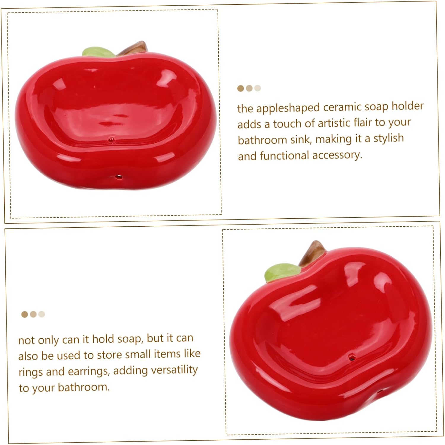 Zerodeko Apple Shaped Ceramic Soap Dish with Drainage