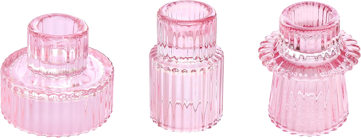 Vixdonos Pink Candlestick Holders Set of 3